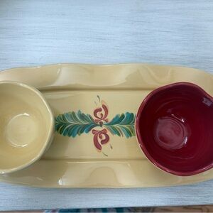 Elegant Cream and Red Ceramic Serving Set